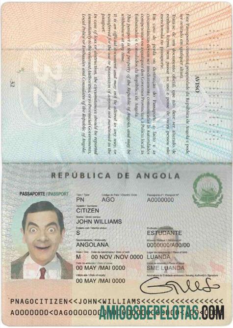 Passaporte Angolano amostra